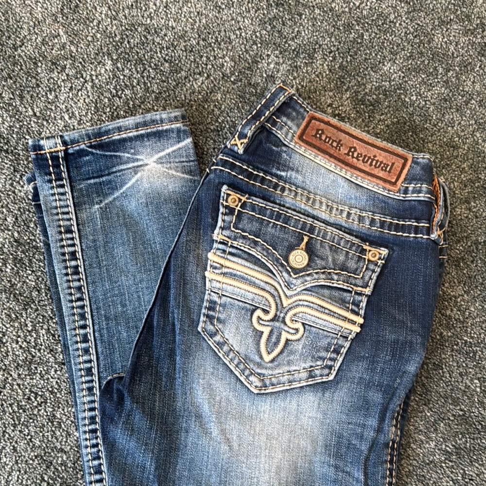 Rock Revival Blue Skinny Jeans with Distressed Vintage Look - Picture 2 of 4